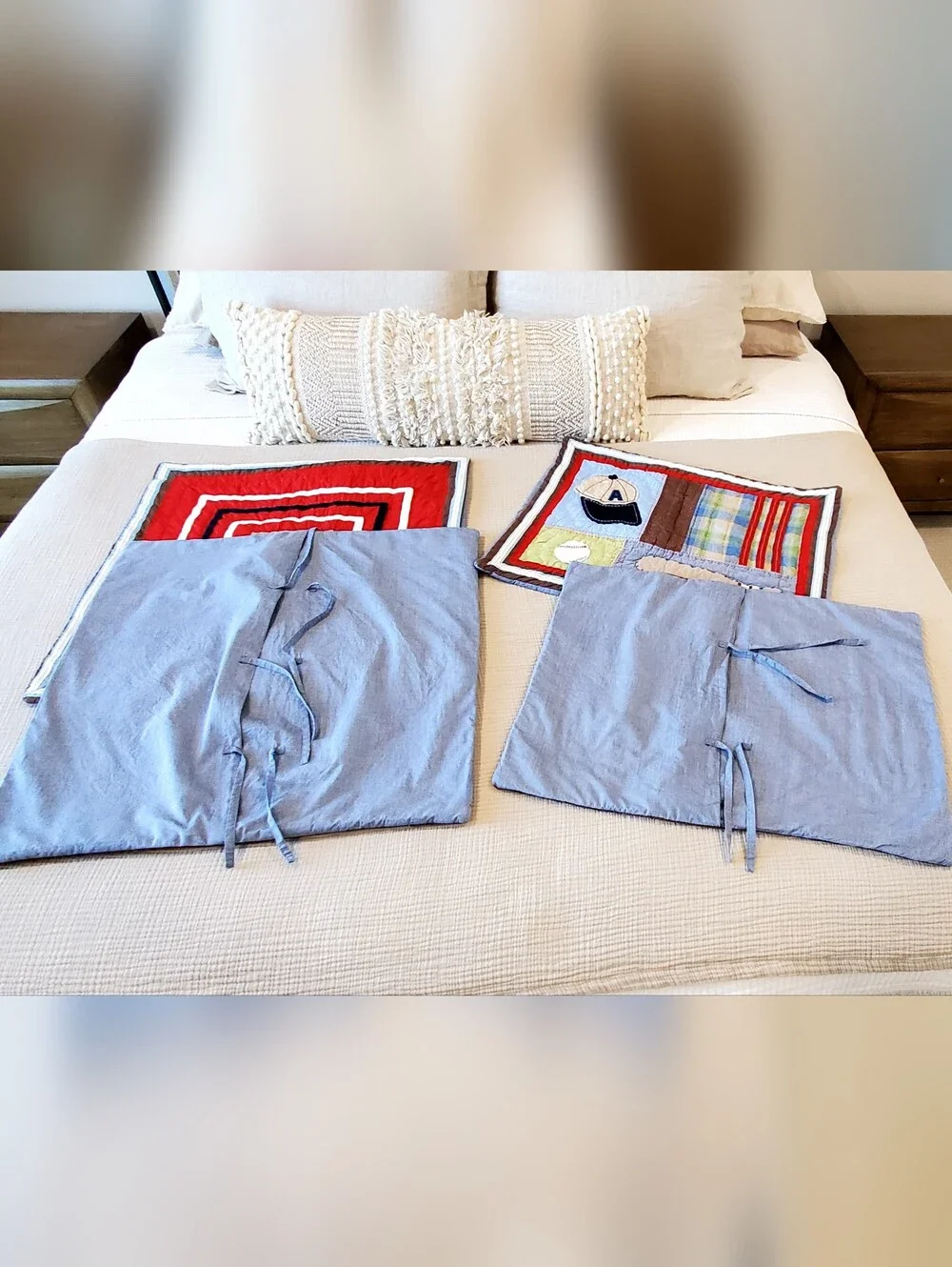 Pottery Barn Kids Varsity Baseball Patchwork Quilted Sham Set Of 4, EUC